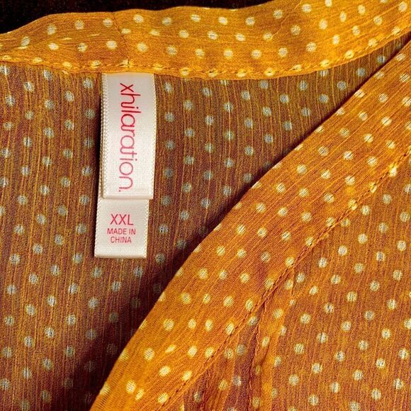 Xhilaration Yellow Polka Dot Long Sleeve Button Up Tie Front Blouse Top - Picture 3 of 6